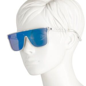 NEW Hurley Unisex 139mm Polarized SHIELD Sunglasses Clear Frames &  Blue Lenses